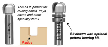 Bowl and tray router bit with optional bearing