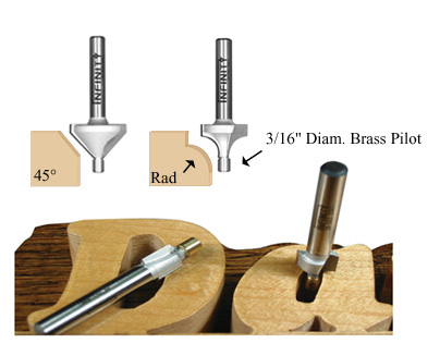 Chamfer and roundover router bits with a brass guide