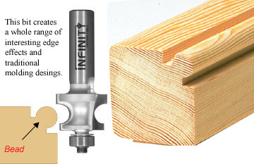This edge beading router bit creates a whole range of interesting edge effects and traditional moulding designs