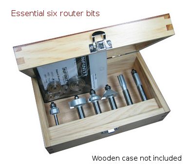 A high quality set of the six most useful router bits for every level of woodworker and a bearing set