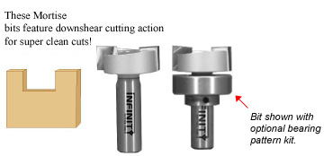 Two-flute mortice and tenon router bits that deliver clean edges, flat bottoms and perfect shoulders on tenons