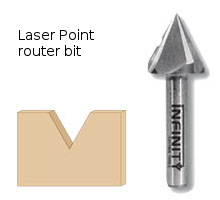 Laser point v-groove router bit with a sharp 60° angle for delicate veining