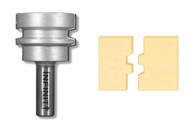 This reverse glue joint router bit makes fast, accurate glue-ups and strong joints to fabricate large panels for doors, cabinets or table tops