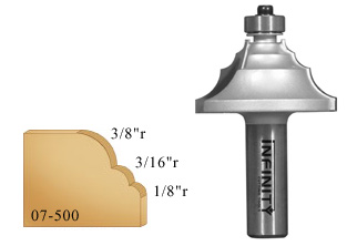 This very clever multi-radius router bit will give you the ability to switch back and forth among three popular radii without ever changing bits