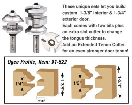 Door making rail and stile router bit set 91-522