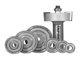 Our rebate (rabbet) router bit sets include seven different sized bearings for altering the cut depth and for flush trim