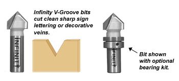 Infinity v-groove router bits cut clean sharp sign lettering or decorative veins