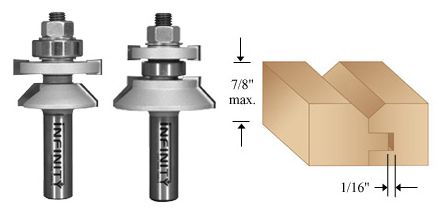 Cut tongue and groove joints with a decorative v-groove along one side of the joint with this matched pair of router bits